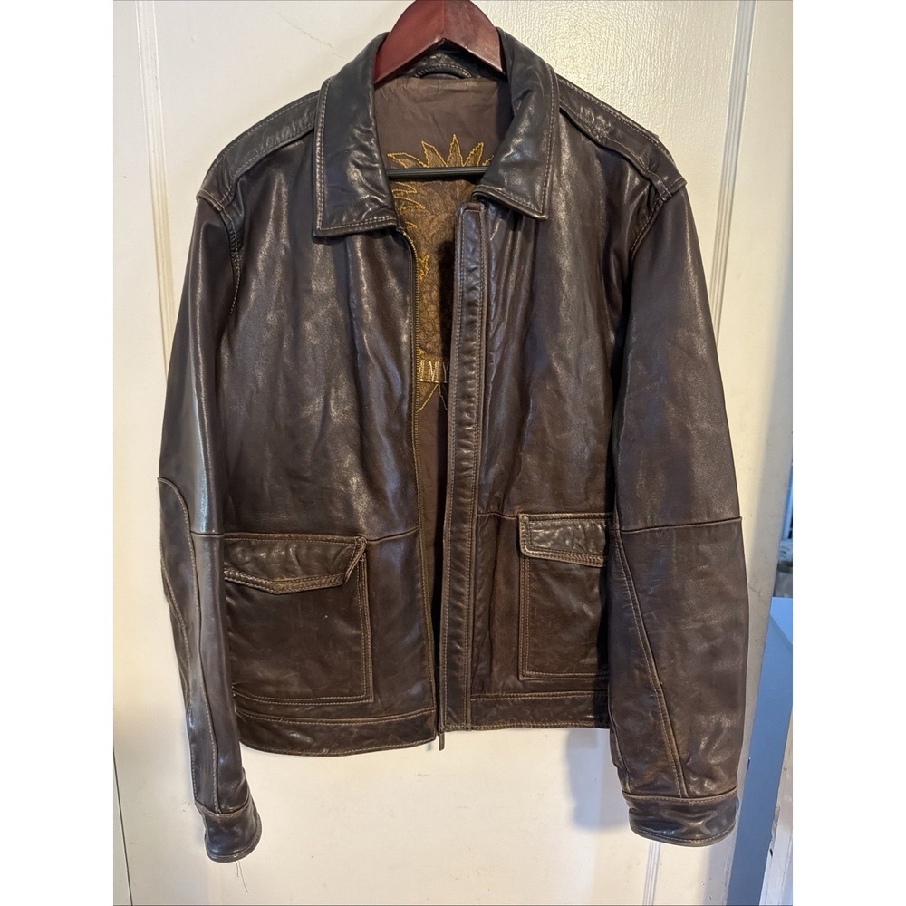 MENS TOMMY BAHAMA SOFT LEATHER BOMBER JACKET, SZ LARGE